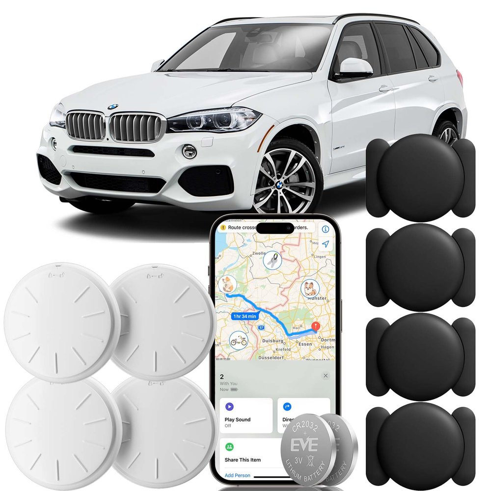 Hongtop H Hidden Car Tracking Device No Subscription, 4PCS Real Time GPS Tracker for Vehicles Work with Find My (iOS Only), Hidden Car Tracker with Magnetic Waterproof Case, Black