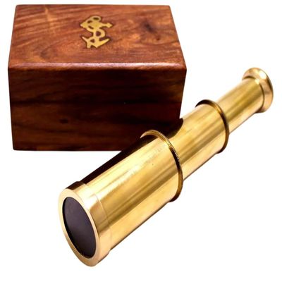 6" Telescope Box Wooden Brass Spyglass Vintage Antique Maritime Nautical Gift