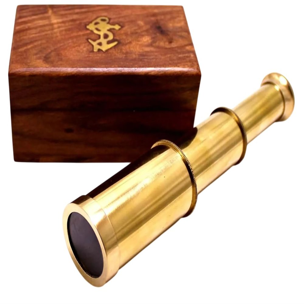 6" Telescope Box Wooden Brass Spyglass Vintage Antique Maritime Nautical Gift