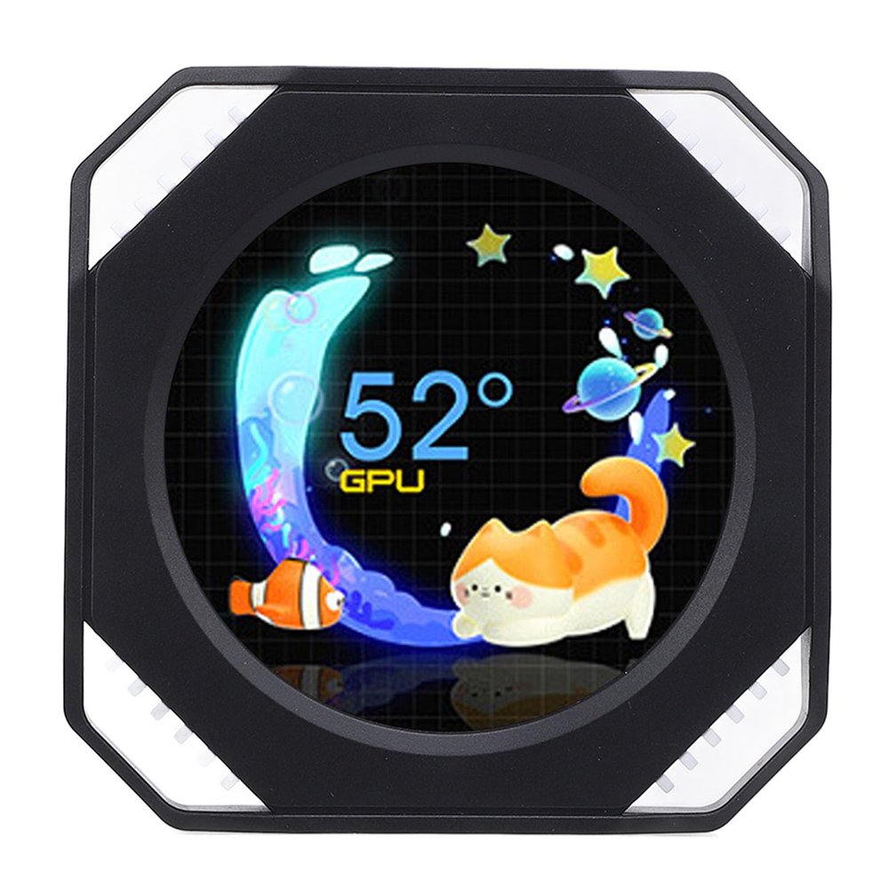 2.1inch USB Monitor, DIY Dynamic Theme Water Cooler Screen, Desktop RGB Ambient Screen, RGB GPU CPU Temperature Display, Real Time Data Monitoring (Black)
