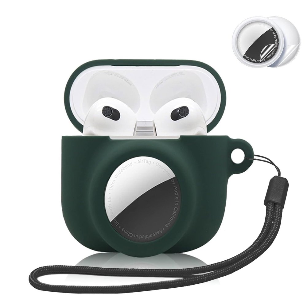 2 in 1 Silicone Case Compatible with AirPod 4 and Tracker Tag, Anti-Scratch Anti-Lost Protective Skin Cover for AirPods 4th Generation with 2 PCS TPU Screen Protector&Lanyard