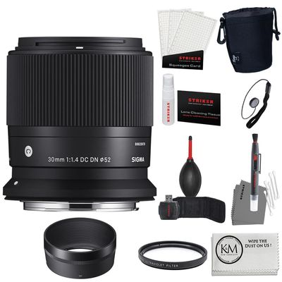 Sigma 30mm f/1.4 Contemporary DC DN Lens for Canon RF Mount Bundle with Lens Pouch + UV Filter + Photo Starter Kit + Cleaning Cloth (5 Item)