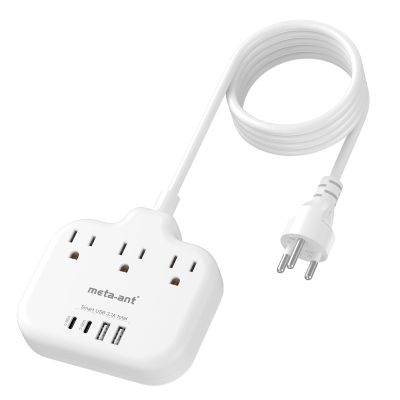 Thailand Power Adapter with 4FT Extension Cord, meta-ant Thailand Plug Adapter with 3 American Outlets 4 USB Ports(2 USB-C), Type O Adapter for US to Thailand