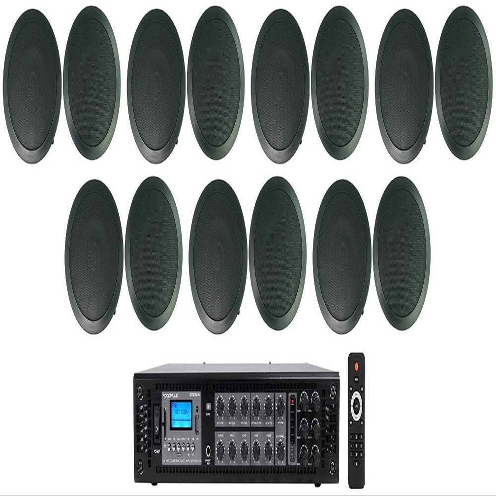 Rockville Bundle: RCS180-6 180 Watt 6-Zone 70V Amplifier Bundle with (7) Pairs of CC65T Black 6.5" Commercial 70V Ceiling Speakers (8 Items)