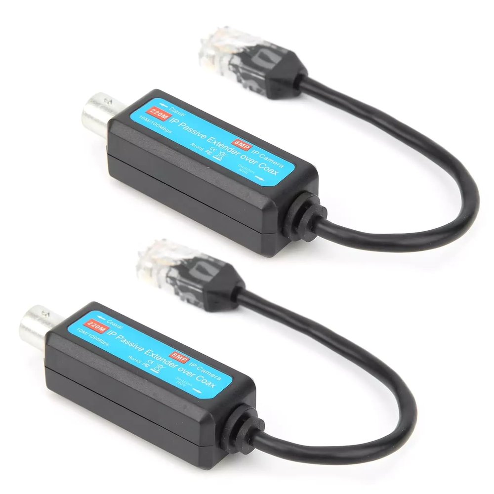1 Pair Passive Coaxial lP Extender, 10/100Mbps Network HD Camera Coaxial Lines for IP NVR Camera