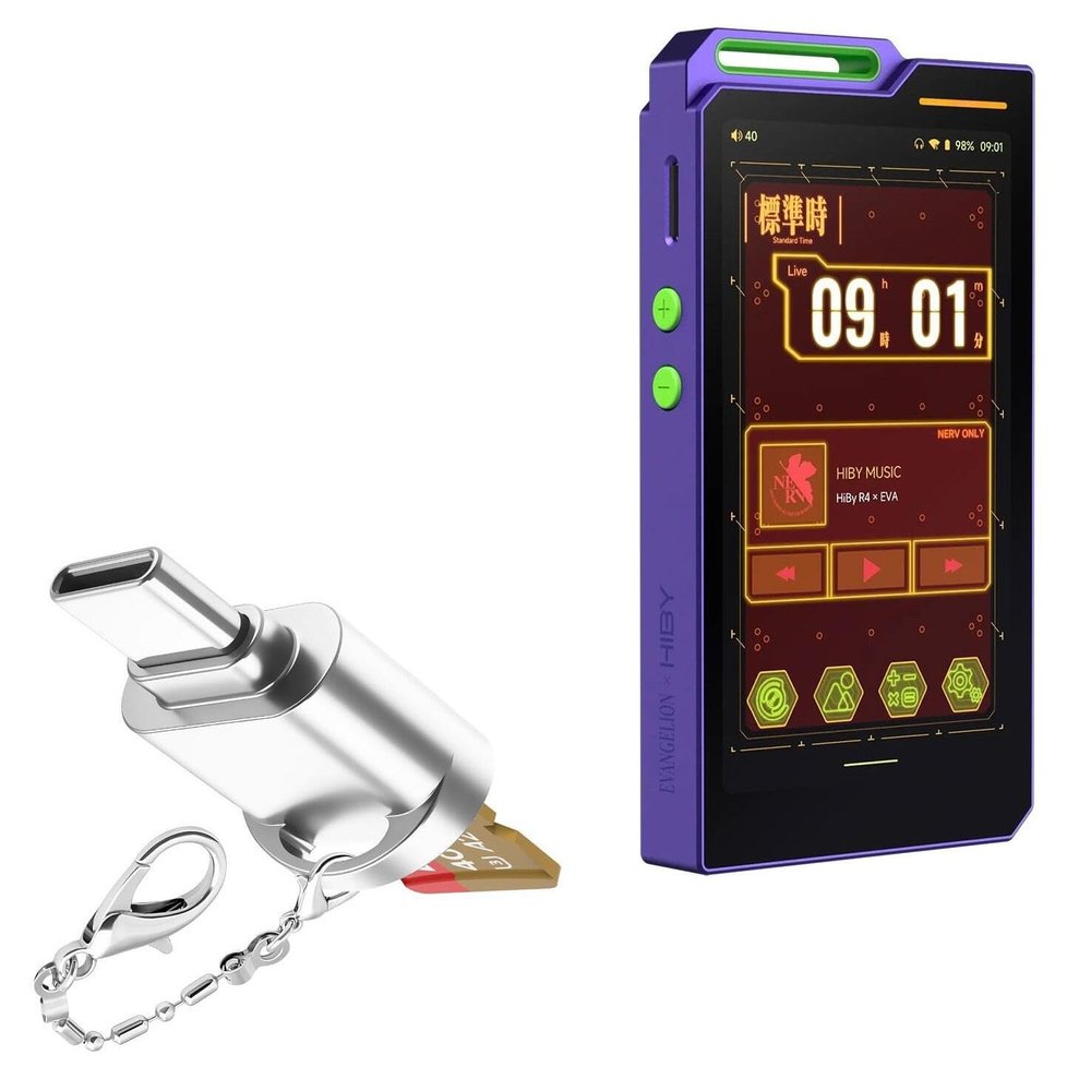 BoxWave Adapter Compatible with HiBy R4 X Evangelion - Micro SD Card miniReader, USB Type-C OTG Reader USB3.0 Adapter Keychain - Metallic Silver