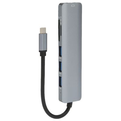 6 in 1 USB C Hub Multiport Adapter,Portable Space Aluminum Dongle SB 3.0 5Gbps 480 Mbps Extended External Hub High Definition Multimedia Interface Adapte for Home Office