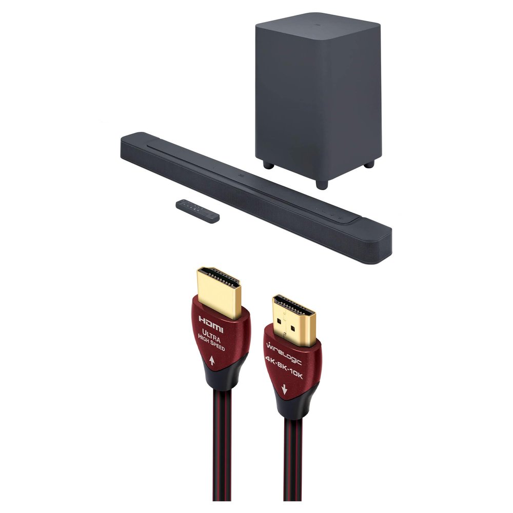 JBL BAR-500 5.1ch Soundbar and Subwoofer with MultiBeam and Dolby Atmos and a WireLogic Ruby 8ft Ultra High Speed 4K-8K-10K HDMI Cable w/UHD, HDR, VRR & eARC (2022)