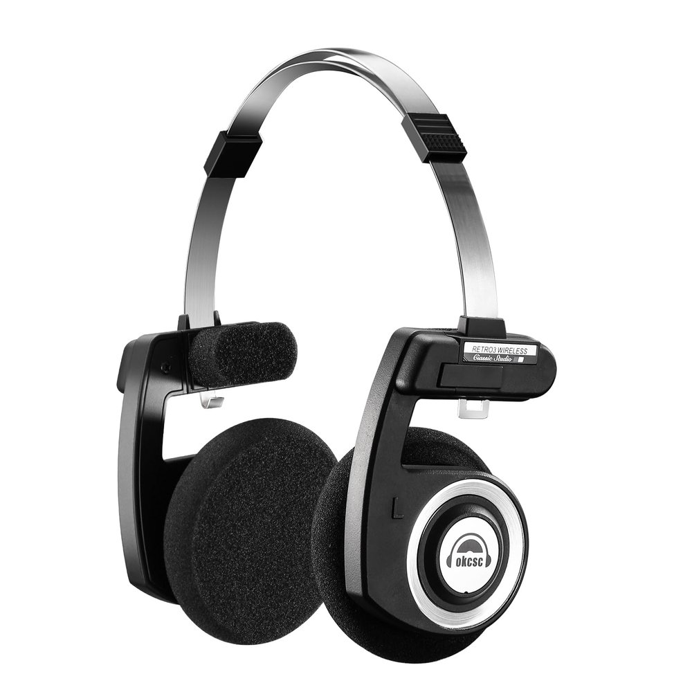 okcsc Classic On-Ear Headphones, Retro Style, BT Wireless Retro Headphones, Ultra Lightweight Retro Headsts/Bullt-in Mic/40mm Class Composite Film/BT 5.3 & Wired Two Connection Modes, BT/Black