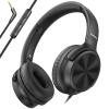 Cowyawn Over Ear Headphones Wired, 3.5mm Foldable Wired Headphones with Microphone, Volume Control, HD Stereo Sound, Lightweight Headphones for Adult/Teens/Chromebooks/Laptop/Computer/Tablets, Black view 1