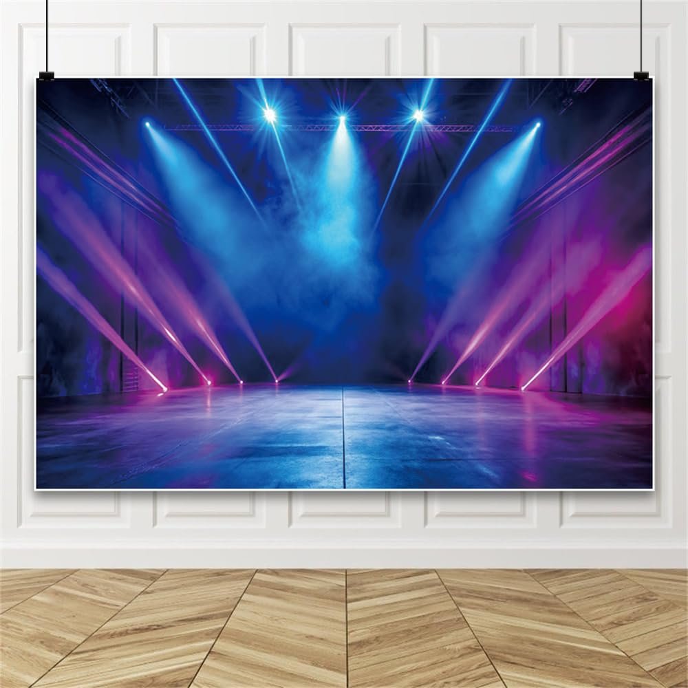 Leowefowa Music Stage Background 12x8ft Spotlight Music Party Backdrops for Photoshoot Neon Lights Tunnel Photography Backdrop 80 90's Theme Photo Props Let's Glow Neon Backdrops for Parties Vinyl