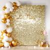 8PCS Shimmer Wall Backdrop, Reusable Sequin Glitter Backdrop Panel, Foursquare Sequin Wall Backdrop for Birthday, Wedding, Graduation, Engagement, Party Decoration (Gold) view 3