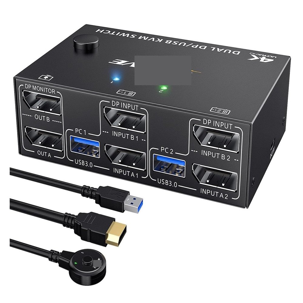 D3LX0Z1 8K USB 3.0 Displayport KVM Switch 2 Monitors 2 Computers 8K@30Hz 4K@144Hz,Dual Monitor DP 1.4 KVM Switches with 4 USB 3.0 Device