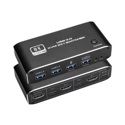 Y0S3QZ1 20pcs 8K HDMI 2.1 KVM Switch Splitter USB3.0 KVM switcher USB 2 in 1 Out Switcher for Computer Monitor Keyboard EDID HDCP 2.3(K3 2X2)