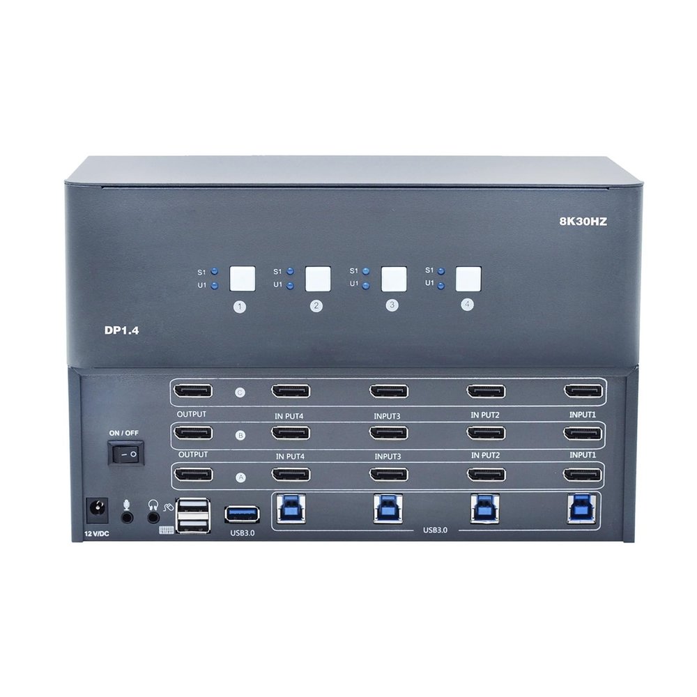 L6AS0F7 4-Port 8K Triple Monitor DP1.4 KVM Switch