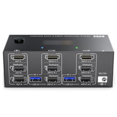 D3LX0Z1 USB 3.0 KVM Switcher 2 Input 3 Output 3 Monitors 2 Computers Switch Support 8K@30Hz 4K@144Hz USB 3.0 Displayport for 2 PC Share(AU Version)