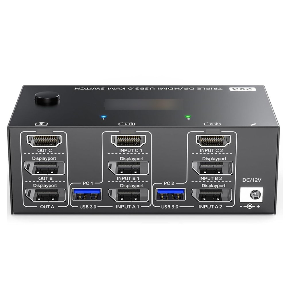 D3LX0Z1 USB 3.0 KVM Switcher 2 Input 3 Output 3 Monitors 2 Computers Switch Support 8K@30Hz 4K@144Hz USB 3.0 Displayport for 2 PC Share(AU Version)