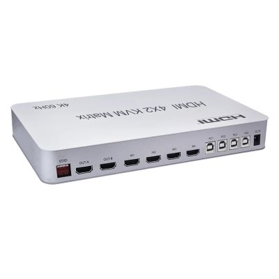 L6AS0F7 4x2 HDMI KVM Matrix Audio Video Converter Switch Splitter 4 Input 2 Out Display 4K 60Hz USB Wired Keyboard Mouse Control 4 PCs(with EU Plug)