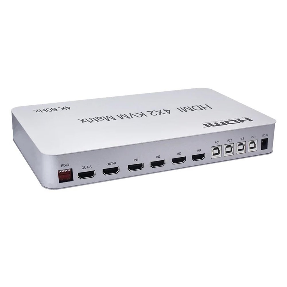 L6AS0F7 4x2 HDMI KVM Matrix Audio Video Converter Switch Splitter 4 Input 2 Out Display 4K 60Hz USB Wired Keyboard Mouse Control 4 PCs(with EU Plug)