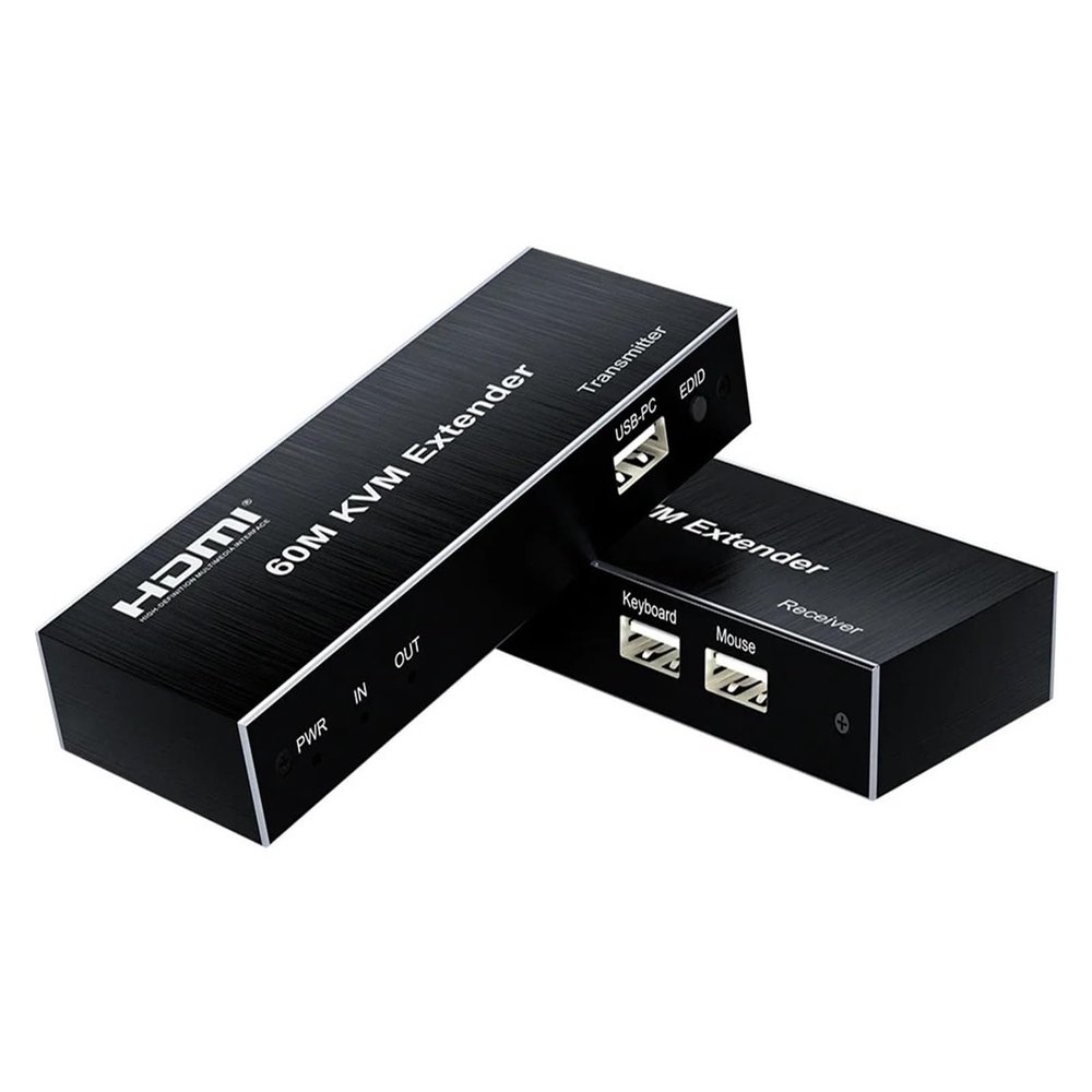 D3LX0Z1 60M HDMI KVM Extender by Cat5e Cat6 Rj45 Ethernet Cable KVM Switch Video Converter for PS4 Laptop PC to TV USB Mouse Keyboard(with UK Plug)