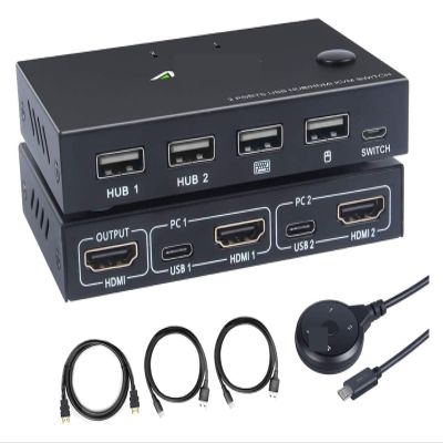 L6AS0F7 HDMI KVM Switch for 2 Computers 1 Monitor, 2 Port KVM Switcher 4K@30HZ, for 2 PC Share HD Monitor Keyboard Mouse Printer