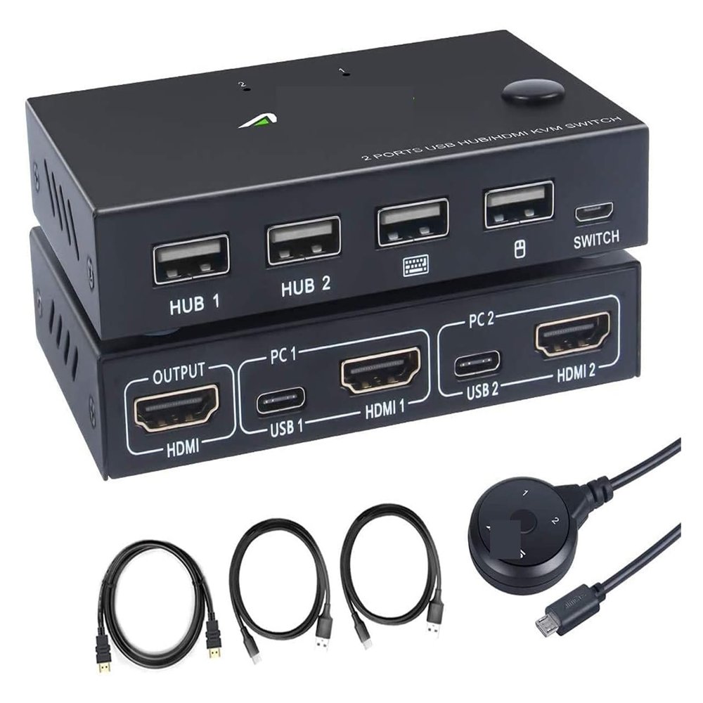 L6AS0F7 HDMI KVM Switch for 2 Computers 1 Monitor, 2 Port KVM Switcher 4K@30HZ, for 2 PC Share HD Monitor Keyboard Mouse Printer