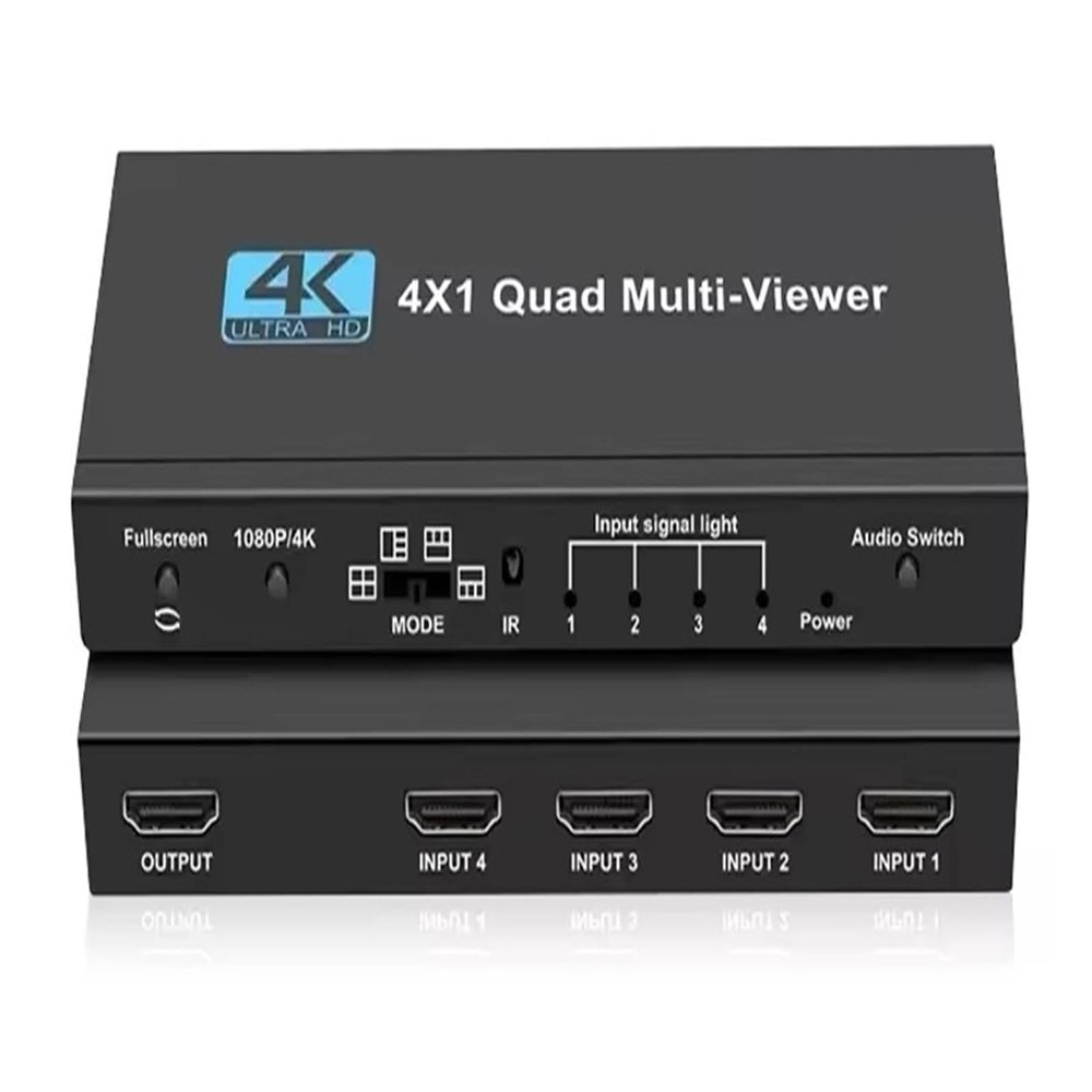 L6AS0F7 4K 4x1 HDMI Multi-viewer switcher 4K Seamless Quad Screen Real Time Multi Viewer Splitter 4 in 1 Out HDMI Switch Adapter with IR(4X1 US Plug)