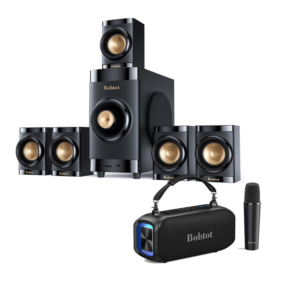 Small Subwoofer Home Theater for TV Surround System 5 Wired Speakers Amplifier 4 inch Woofer Karaoke Machine for Adults