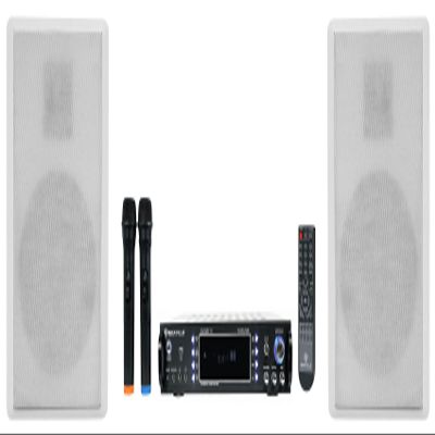 Rockville Bundle: Pair RockSlim White Home Theater 5.25" 240w Easy Wall Mount Slim Speakers Bundle with RPA70WBT V2 1000w 2-Ch Bluetooth Karaoke Amplifier/Mixer+(2) Mics (2 Items)