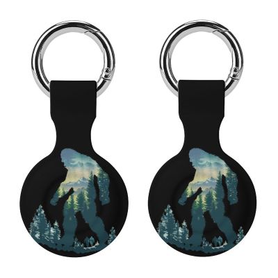 Bigfoot Sasquatch in The Forests Compatible with AirTag Holder Case Protective Cover with Key Ring 2PCS