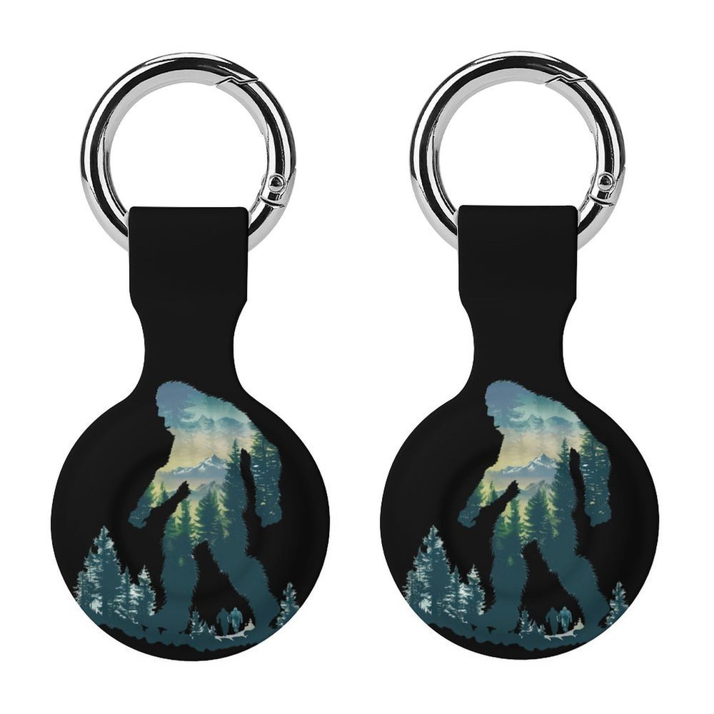 Bigfoot Sasquatch in The Forests Compatible with AirTag Holder Case Protective Cover with Key Ring 2PCS