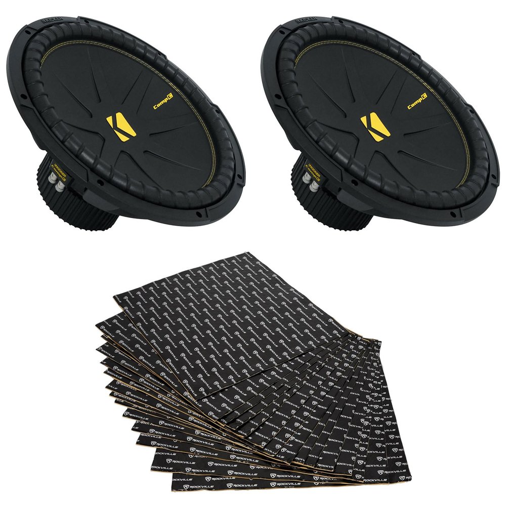 Audiosavings Bundle: (2) Kicker 50CWCD154 15" 900W CompC Car Subwoofers (Dual 4-Ohm) Bundle with Rockville RockMat 37-15 Sound Deadening Kit (3 Items)