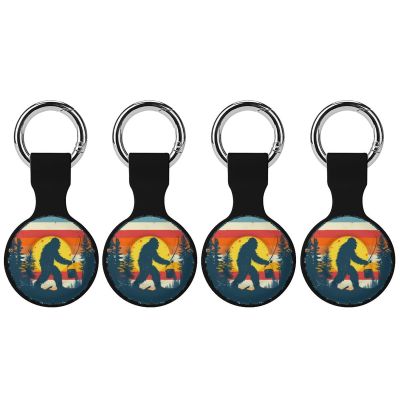 Bigfoot Fishing Vintage Sasquatch Compatible with AirTag Holder Case Protective Cover with Key Ring 4PCS