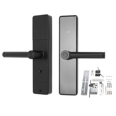 Fingerprint Door Lock, Fingerprint, Keyless Entry Door Knob with Handle, Biometric Electronic Deadbolt, Silent Mode, Digital Smart Lock for Bedroom, Rental, Office and Hotel, Black