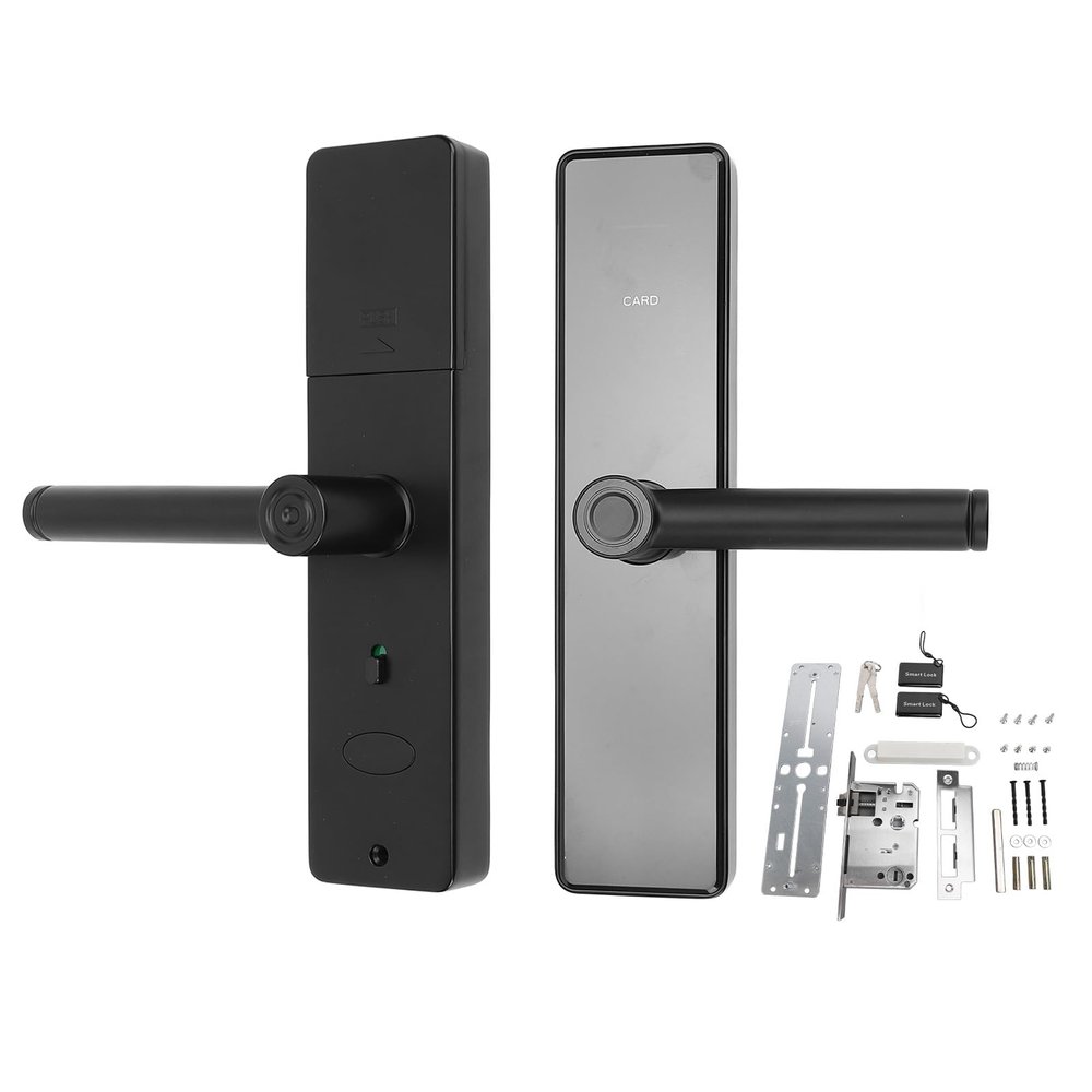 Fingerprint Door Lock, Fingerprint, Keyless Entry Door Knob with Handle, Biometric Electronic Deadbolt, Silent Mode, Digital Smart Lock for Bedroom, Rental, Office and Hotel, Black