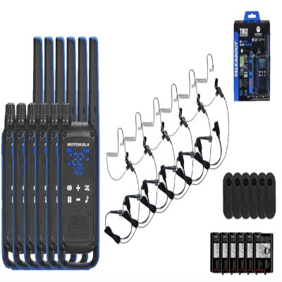Motorola Solutions Talkabout T802 Portable FRS Two Way Radio 6 Pack Walkie Talkies Blue/Black 22 Channels with 6 PTT Surveillance Earpieces