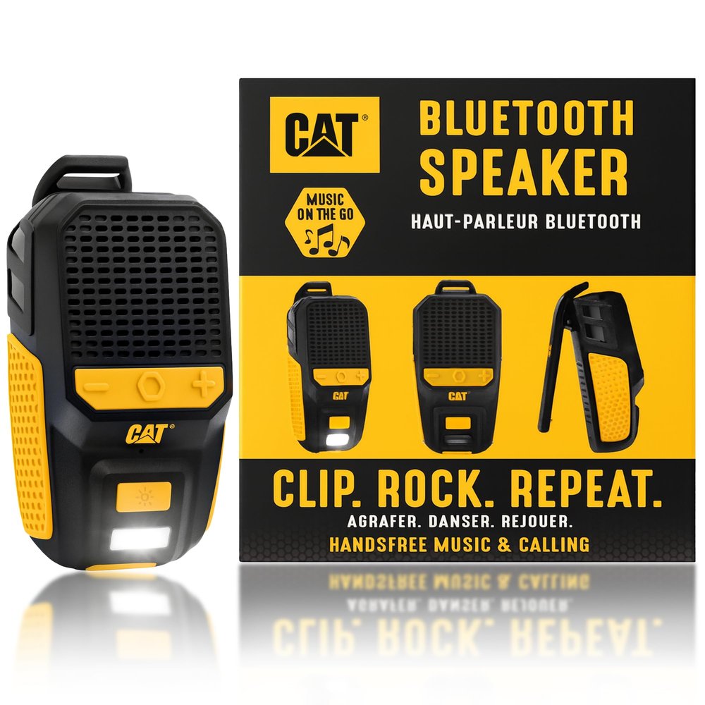 CAT Wearable Bluetooth Speaker | Clip-On Speaker with Built-in Mic for Jobsite, Construction, Outdoor | Water-Resistant | Hands-Free Calls & Music