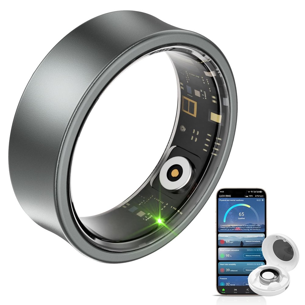 Govllfoz AI Smart Ring, Fitness Tracker with Heart Rate,Sleep Tracking, Step Tracking, 10ATM, Waterproof Smart Ring for iPhone and Android (Matte Gray, 12)