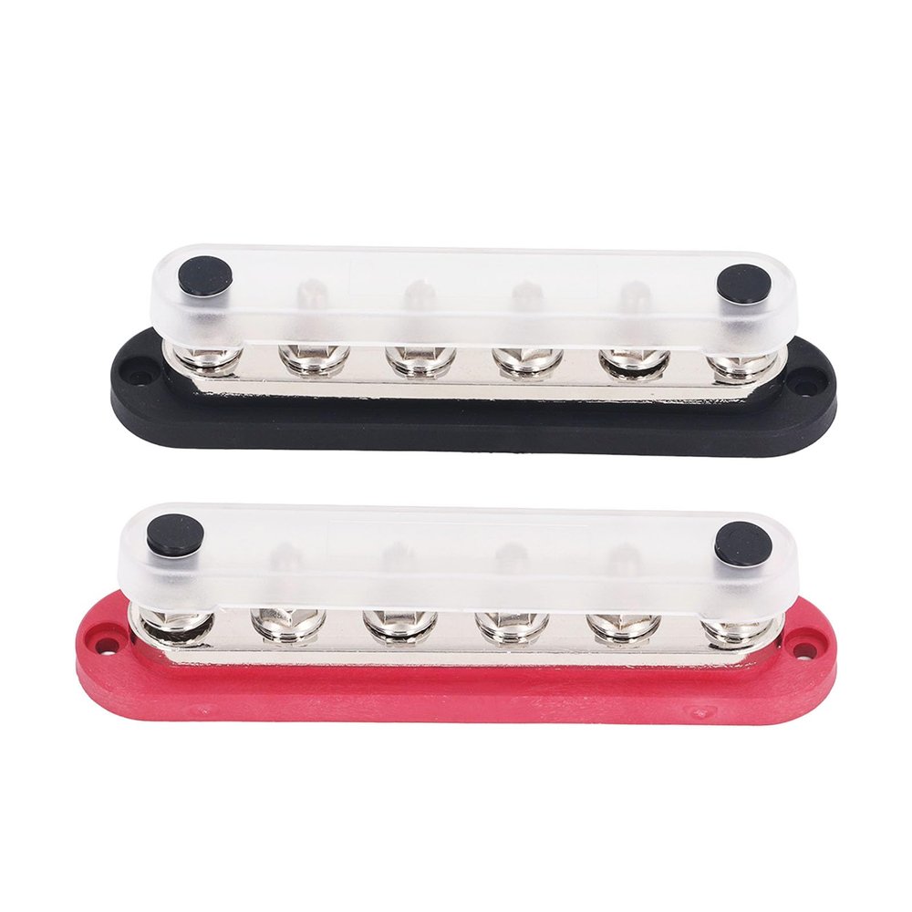 2Pcs M8 300A 1248V Power Distribution Block Brass Stainless Steel Bus Bar Terminal Block for Car Boat Marine