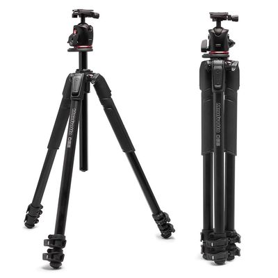Manfrotto 055XPRO AS Camera Tripod, 3 Sections Aluminium, XPRO Ball Head Kit, 90 Degree Column, Load up to 15 kg, Arca-Swiss Plate, for DSLR/Mirrorless, Photo Kickstand