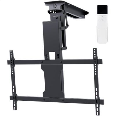 CLAIKS Electric Ceiling TV Mount  Electric Motorized Flip-Down Bracket with Remote Control, 32 to 70-Inch Flat & Curved Screens, Max VESA 600x400mm, Compatible with Flat and Pitched Roofs, Black