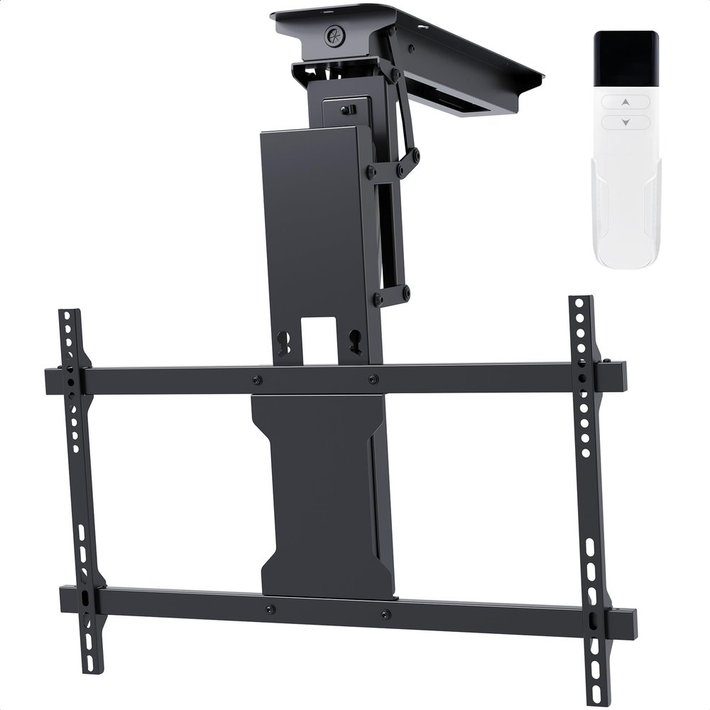 CLAIKS Electric Ceiling TV Mount  Electric Motorized Flip-Down Bracket with Remote Control, 32 to 70-Inch Flat & Curved Screens, Max VESA 600x400mm, Compatible with Flat and Pitched Roofs, Black
