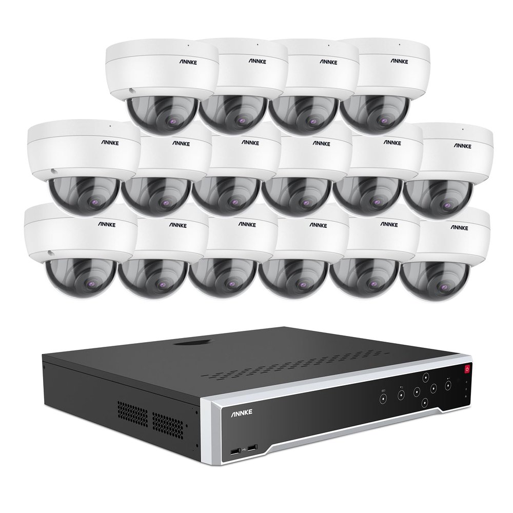 ANNKE 5MP Security Camera System, 16 Ports Expandable 32CH 12MP H.265+ NVR Recorder, 16X 3K Built-in Mic Wired IP Dome Cams, IP67, AI Motion & 1CH Face Detection, Compatible with Alexa, NO HDD