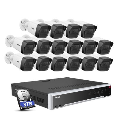 ANNKE 5MP Security Camera System, 16 Ports Expandable 32CH 12MP H.265+ NVR Recorder, 16X 3K Built-in Mic Wired IP Bullet Cams, IP67, AI Motion & 1CH Face Detection, Compatible with Alexa, 3TB HDD