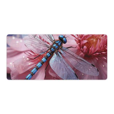 Gaming Mouse Pad Desk Mat Large Size Mouse Pad Flower and Blue Dragonfly LED Mouse Pad Non-Slip Base Waterproof Desktop Writing Pad for Office and Home
