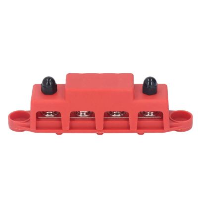 4 Stud M8 Bus Bar Heavy Duty Module Power Distribution Block Busbar Box for RV Yacht 48VDC 250A (Red)