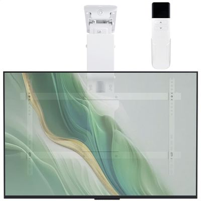 CLAIKS Electric Ceiling TV Mount  Electric Motorized Flip-Down Bracket with Remote Control, 32 to 70-Inch Flat & Curved Screens, Max VESA 600x400mm, Compatible with Flat and Pitched Roofs, White