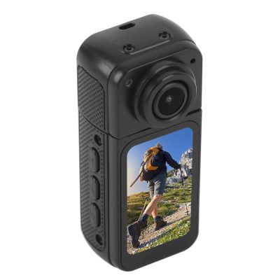 2.7K Action Camera Compact Cycling Recorder 12MP Camera Rotating Lens Camcorder Magnetic Neck Strap 60min Runtime (Black)