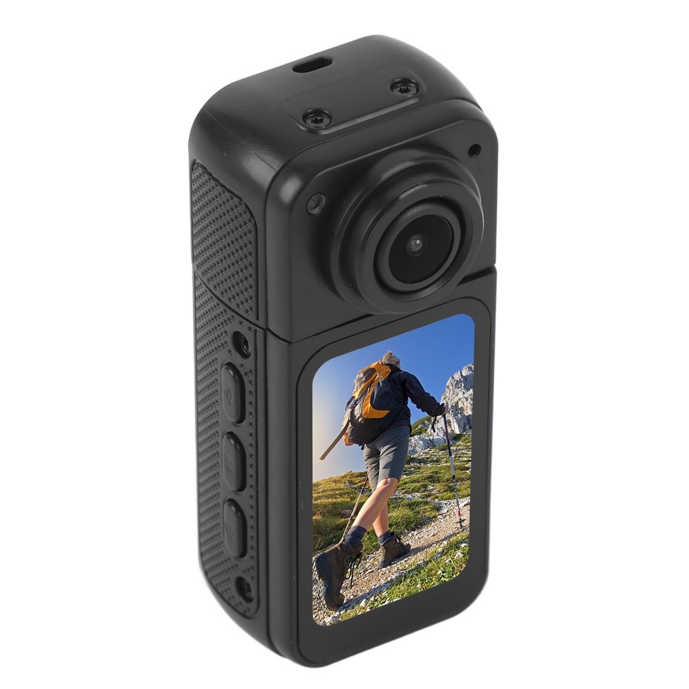 2.7K Action Camera Compact Cycling Recorder 12MP Camera Rotating Lens Camcorder Magnetic Neck Strap 60min Runtime (Black)