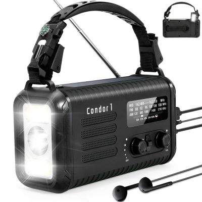 Emergency Weather Radio (Condor 1) NOAA/AM/FM with 74000mWh Portable Radio, USB-C/Solar/Hand Crank Charging, SOS Alarm, Flashlight, Reading Lamp & Survival Handle Kit for Indoor/Outdoor Emergency